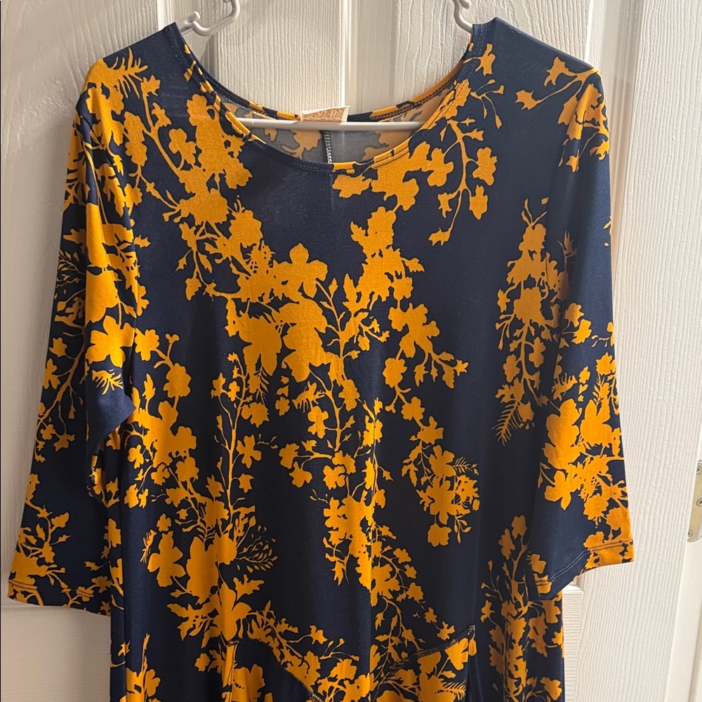 Women's Navy and Mustard Floral Shift Dress